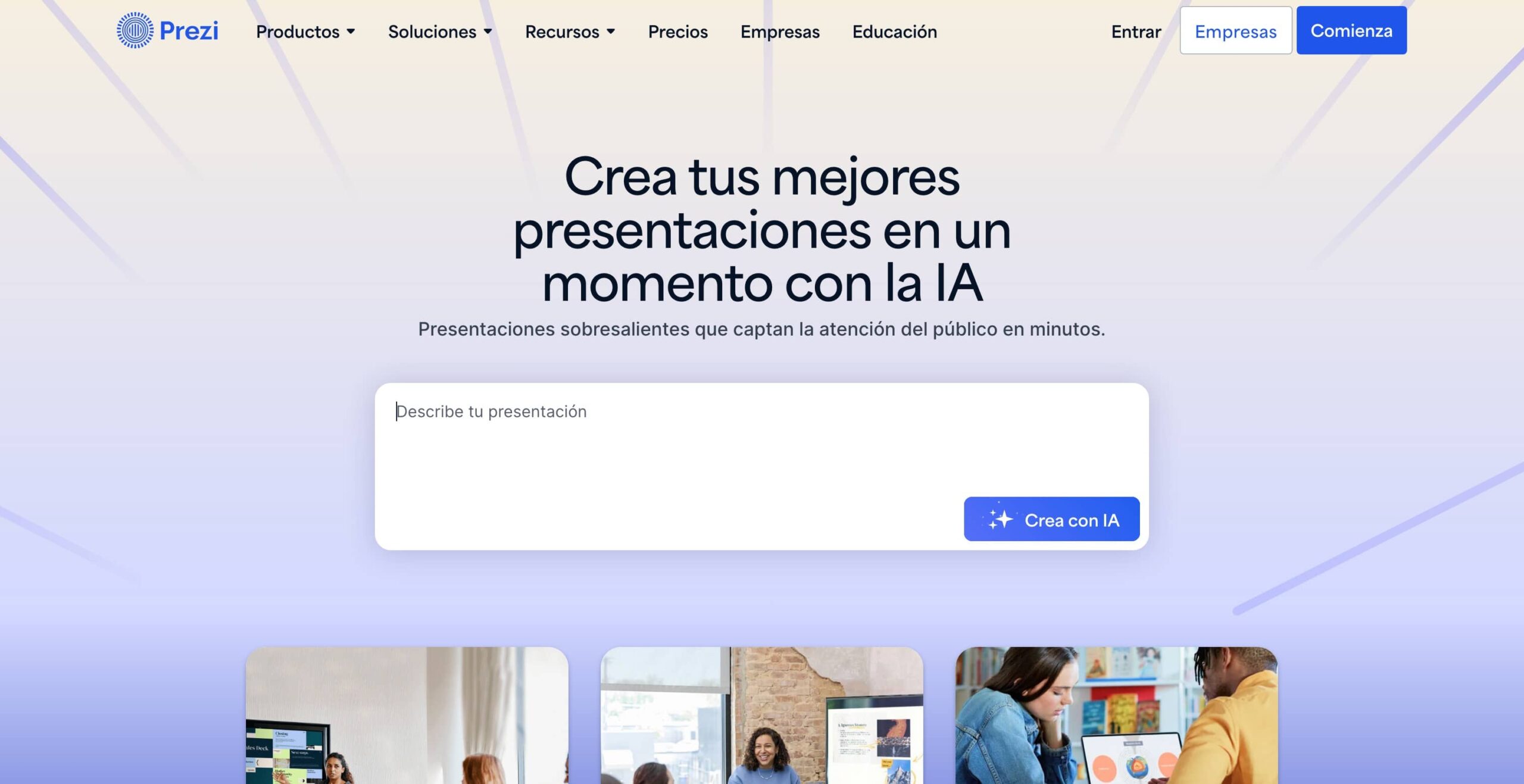 Prezi: Crea tus mejores presentaciones con IA en un momento. Diseño interactivo y dinámico.